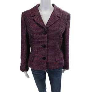 Lafayette 148 New York Womens Woven Three Buttoned Blazer Purple Size 14